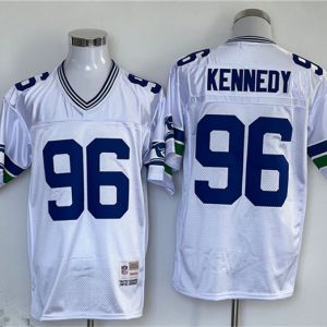 Men Seattle Seahawks #96 Cortez Kennedy White Throwback Stitched Football Jersey