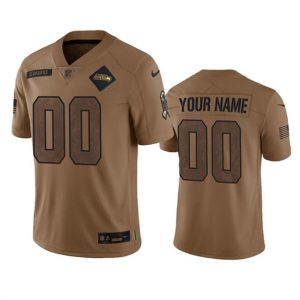 Men Seattle Seahawks Active Player Custom 2023 Brown Salute To Service Limited Stitched Jersey