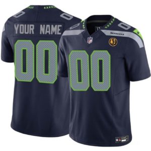 Men Seattle Seahawks Active Player Custom Navy 2023 F.U.S.E. With John Madden Patch Vapor Limited Stitched Jersey