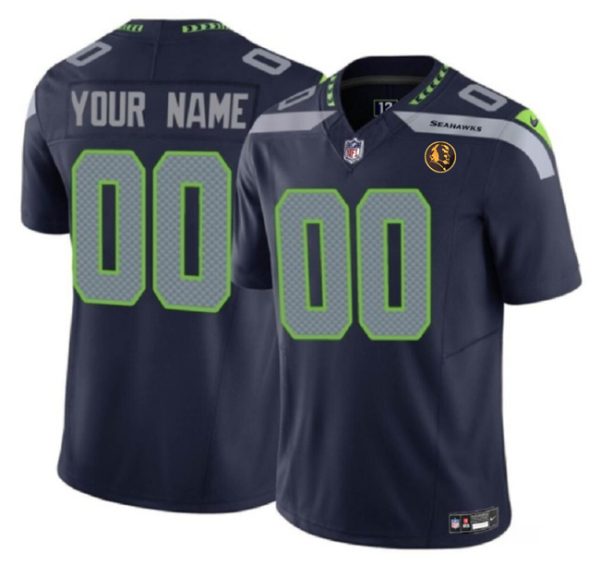 Men Seattle Seahawks Active Player Custom Navy 2023 F.U.S.E. With John Madden Patch Vapor Limited Stitched Jersey