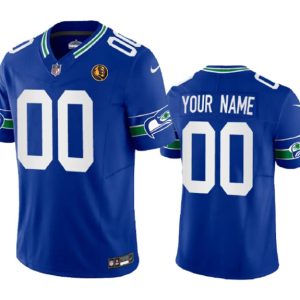 Men Seattle Seahawks Active Player Custom Royal 2023 F.U.S.E. Throwback With John Madden Patch Vapor Limited Stitched Jersey