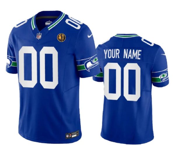 Men Seattle Seahawks Active Player Custom Royal 2023 F.U.S.E. Throwback With John Madden Patch Vapor Limited Stitched Jersey