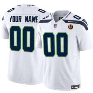 Men Seattle Seahawks Active Player Custom White 2023 F.U.S.E. With John Madden Patch Vapor Limited Stitched Jersey