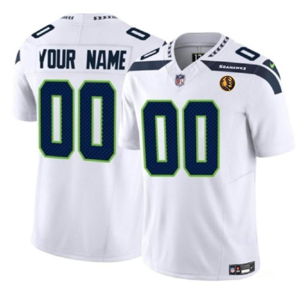 Men Seattle Seahawks Active Player Custom White 2023 F.U.S.E. With John Madden Patch Vapor Limited Stitched Jersey