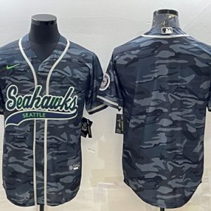 Men Seattle Seahawks Blank Gray Camo With Patch Cool Base Stitched Baseball Jersey