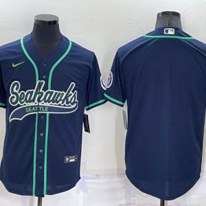 Men Seattle Seahawks Blank Navy Cool Base Stitched Baseball Jersey