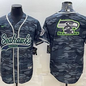 Men Seattle Seahawks Gray Camo Team Big Logo With Patch Cool Base Stitched Baseball Jersey