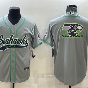 Men Seattle Seahawks Gray Team Big Logo With Patch Cool Base Stitched Baseball Jersey