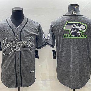 Men Seattle Seahawks Gray Team Big Logo With Patch Cool Base Stitched Baseball Jersey