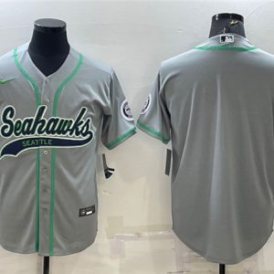 Men Seattle Seahawks Gray With Patch Cool Base Stitched Baseball Jersey