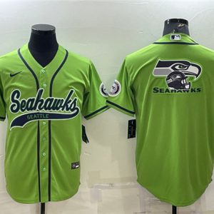 Men Seattle Seahawks Green Team Big Logo With Patch Cool Base Stitched Baseball Jersey