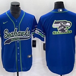 Men Seattle Seahawks Royal Throwback Team Big Logo Cool Base Stitched Baseball Jersey