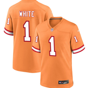 Men Tampa Bay Buccaneers #1 Rachaad White Orange Throwback Limited Stitched Game Jersey