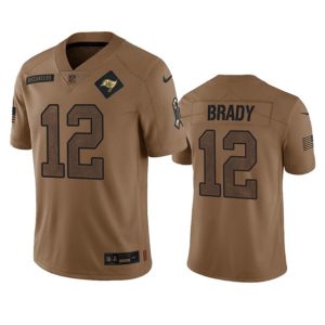 Men Tampa Bay Buccaneers #12 Tom Brady 2023 Brown Salute To Service Limited Football Stitched Jersey