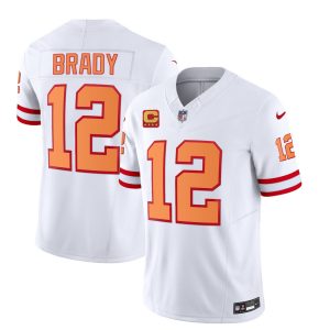 Men Tampa Bay Buccaneers #12 Tom Brady 2023 F.U.S.E. White With 4-Star C Patch Throwback Limited Football Stitched Jersey