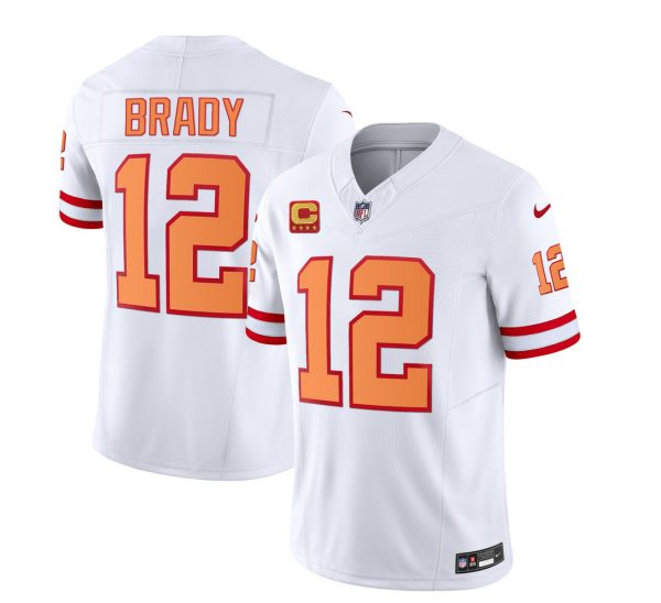 Men Tampa Bay Buccaneers #12 Tom Brady 2023 F.U.S.E. White With 4-Star C Patch Throwback Limited Football Stitched Jersey