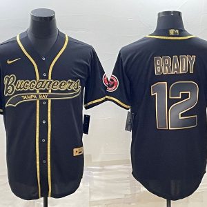 Men Tampa Bay Buccaneers #12 Tom Brady Black Gold With Patch Cool Base Stitched Baseball Jersey