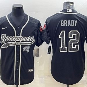 Men Tampa Bay Buccaneers #12 Tom Brady Black Reflective With Patch Cool Base Stitched Baseball Jersey