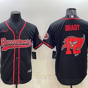 Men Tampa Bay Buccaneers #12 Tom Brady Black Team Big Logo With Patch Cool Base Stitched Baseball Jersey