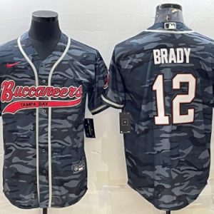 Men Tampa Bay Buccaneers #12 Tom Brady Gray Camo With Patch Cool Base Stitched Baseball Jersey