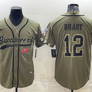 Men Tampa Bay Buccaneers #12 Tom Brady Olive 2022 Salute To Service Cool Base Stitched Baseball Jersey