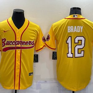 Men Tampa Bay Buccaneers #12 Tom Brady Yellow Cool Base Stitched Baseball Jersey