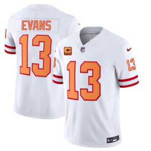 Men Tampa Bay Buccaneers #13 Mike Evans 2023 F.U.S.E. White With 4-Star C Patch Throwback Limited Football Stitched Jersey