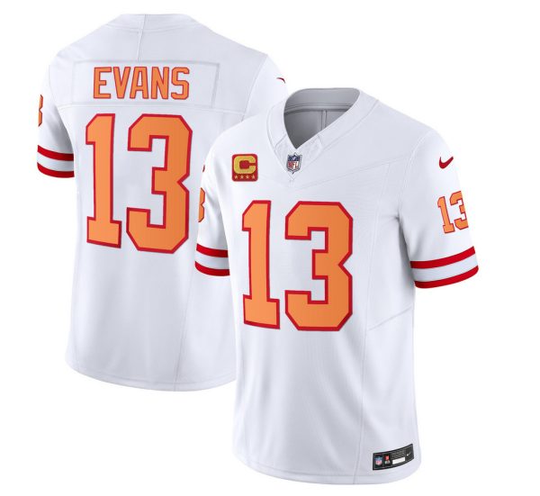 Men Tampa Bay Buccaneers #13 Mike Evans 2023 F.U.S.E. White With 4-Star C Patch Throwback Limited Football Stitched Jersey