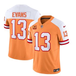 Men Tampa Bay Buccaneers #13 Mike Evans 2023 F.U.S.E. White/Gold With 4-Star C Patch Throwback Limited Football Stitched Jersey