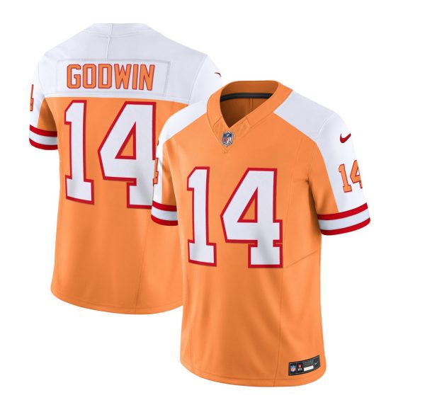 Men Tampa Bay Buccaneers #14 Chris Godwin 2023 F.U.S.E. White/Gold Throwback Limited Football Stitched Jersey