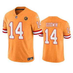 Men Tampa Bay Buccaneers #14 Chris Godwin Orange 2023 F.U.S.E. Throwback With John Madden Patch Vapor Limited Football Stitched Jersey