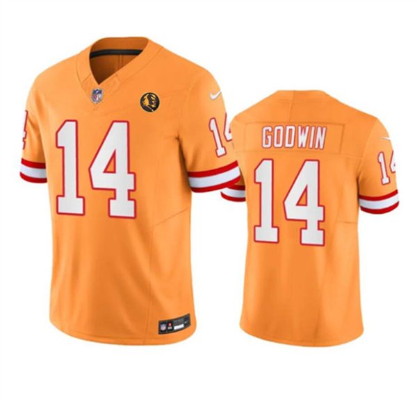 Men Tampa Bay Buccaneers #14 Chris Godwin Orange 2023 F.U.S.E. Throwback With John Madden Patch Vapor Limited Football Stitched Jersey