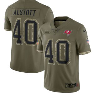 Men Tampa Bay Buccaneers #40 Mike Alstott 2022 Olive Salute To Service Limited Stitched Jersey