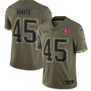 Men Tampa Bay Buccaneers #45 Devin White 2022 Olive Salute To Service Limited Stitched Jersey