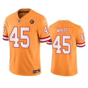 Men Tampa Bay Buccaneers #45 Devin White Orange 2023 F.U.S.E. Throwback With John Madden Patch Vapor Limited Football Stitched Jersey