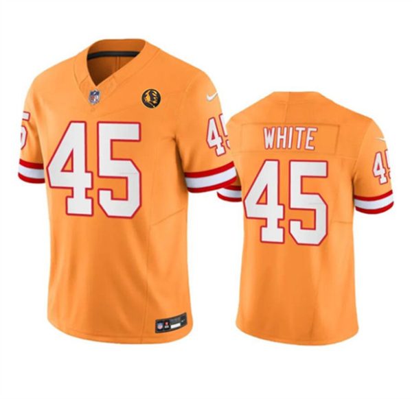 Men Tampa Bay Buccaneers #45 Devin White Orange 2023 F.U.S.E. Throwback With John Madden Patch Vapor Limited Football Stitched Jersey