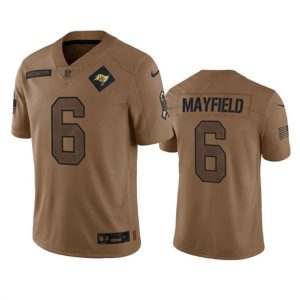 Men Tampa Bay Buccaneers #6 Baker Mayfield 2023 Brown Salute To Service Limited Football Stitched Jersey