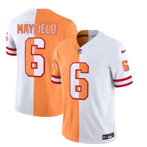 Men Tampa Bay Buccaneers #6 Baker Mayfield 2023 F.U.S.E. White/Gold Split Throwback Limited Football Stitched Jersey