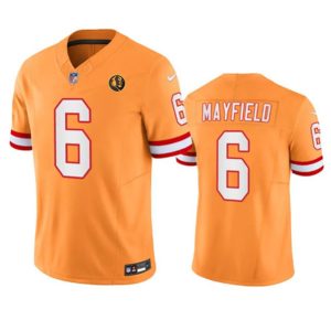 Men Tampa Bay Buccaneers #6 Baker Mayfield Orange 2023 F.U.S.E. Throwback With John Madden Patch Vapor Limited Football Stitched Jersey