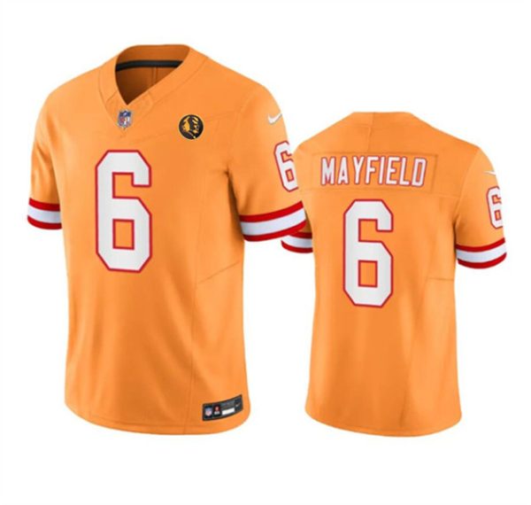 Men Tampa Bay Buccaneers #6 Baker Mayfield Orange 2023 F.U.S.E. Throwback With John Madden Patch Vapor Limited Football Stitched Jersey