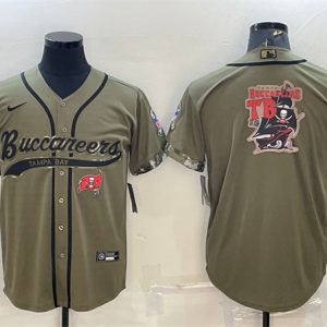 Men Tampa Bay Buccaneers Olive 2022 Salute To Service Team Big Logo Cool Base Stitched Baseball Jersey