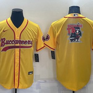 Men Tampa Bay Buccaneers Yellow Team Big Logo With Patch Cool Base Stitched Baseball Jersey