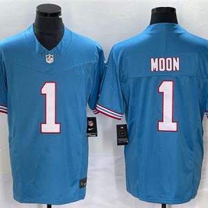 Men Tennessee Titans #1 Warren Moon Light Blue 2023 F.U.S.E. Vapor Limited Throwback Stitched Football Jersey