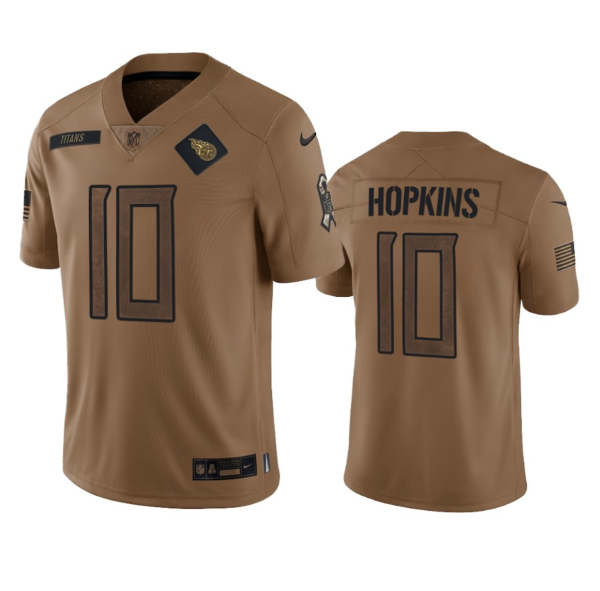 Men Tennessee Titans #10 DeAndre Hopkins 2023 Brown Salute To Service Football Stitched Jersey