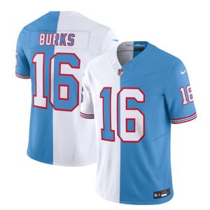 Men Tennessee Titans #16 Treylon Burks White/Blue 2023 F.U.S.E. Split Vapor Limited Throwback Football Stitched Jersey