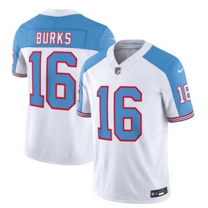 Men Tennessee Titans #16 Treylon Burks White/Blue 2023 F.U.S.E. Vapor Limited Throwback Football Stitched Jersey