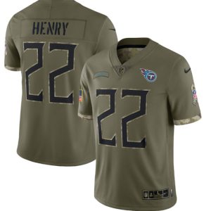 Men Tennessee Titans #22 Derrick Henry 2022 Olive Salute To Service Limited Stitched Jersey