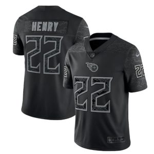 Men Tennessee Titans #22 Derrick Henry Black Reflective Limited Stitched Football Jersey