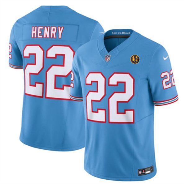 Men Tennessee Titans #22 Derrick Henry Blue 2023 F.U.S.E. Throwback With John Madden Patch Vapor Limited Football Stitched Jersey