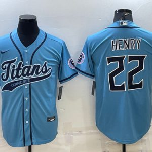 Men Tennessee Titans #22 Derrick Henry Blue With Patch Cool Base Stitched Baseball Jersey